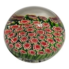 Vintage Millefiori Art Glass 3" Round Paperweight Red Green White Murano