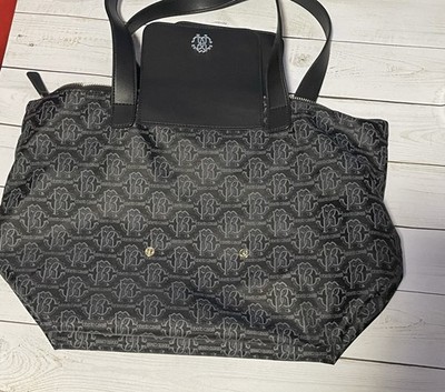 Roberto Cavalli Shopper Tote Nylon Black Gray Women s Logo Dust Bag M Size