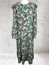 Boohoo Green Floral Maxi Dress Size 14 Long Sleeve