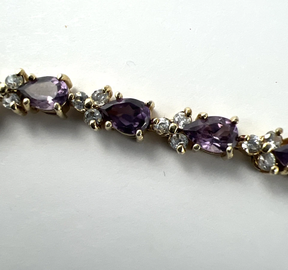 Винтажный дизайнерский браслет из чистого серебра с аметистом и фианитами DBJ 13 г - Изображение 4 из 4