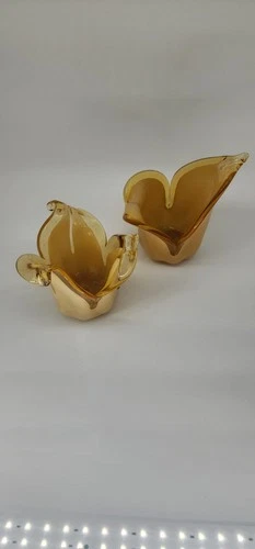 Vintage Murano Yellow-Amber Glass Vase Freeform Style (set of 2)