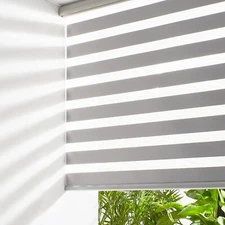 Cordless Zebra Blinds Windows Free-Stop Roller Shades 24" W X 72" H, Light Grey