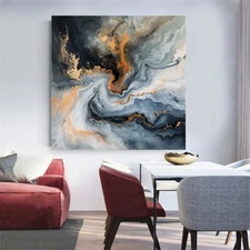 blue abstract oil painting hand painted on canvas Living Room Home Decor 24in