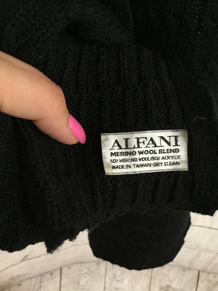 Женский шарф Alfani из черной шерстяной смеси с широкой вязкой - Изображение 2 из 3