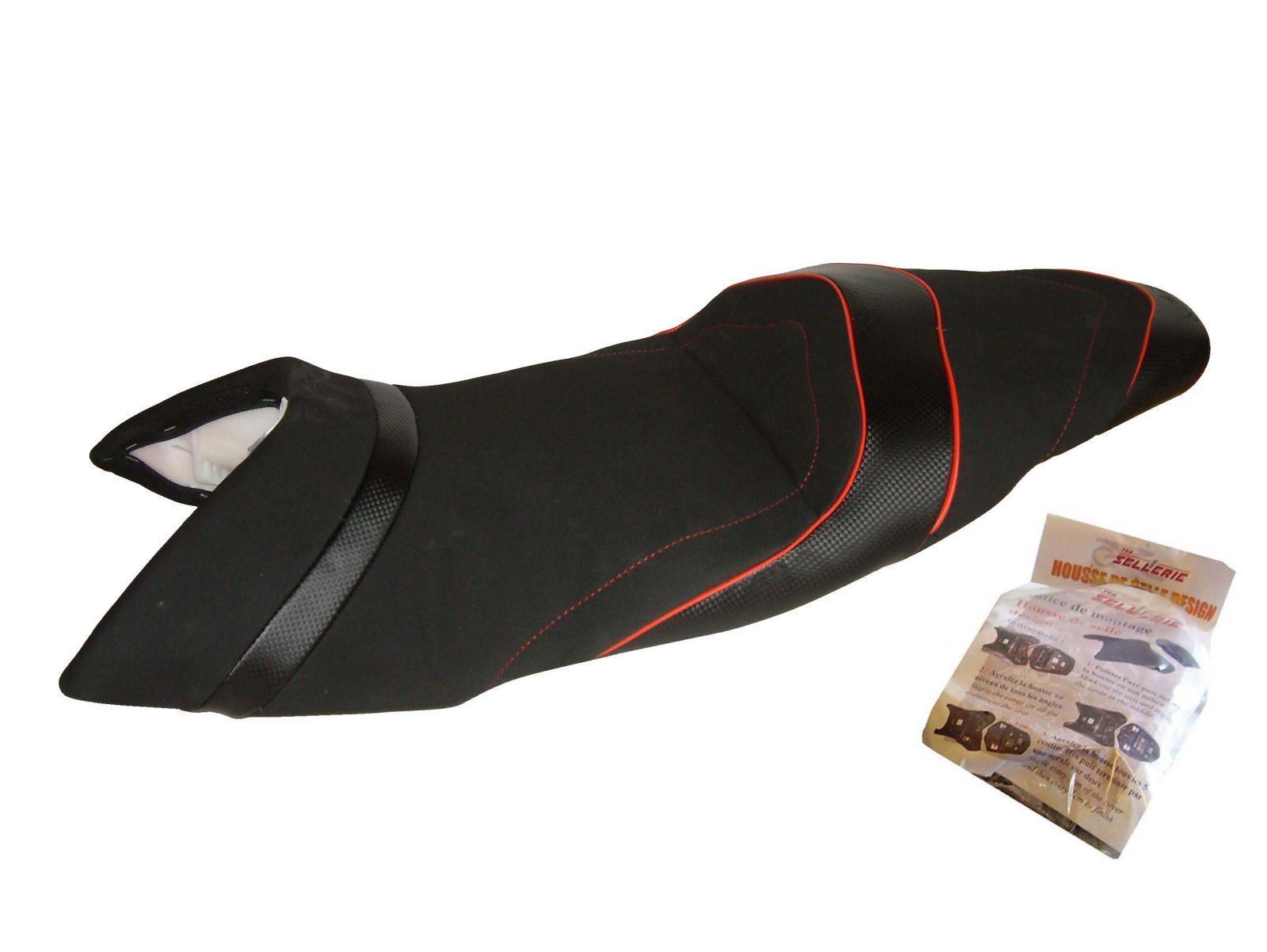 Housse de siège Aprilia Shiver 750 au look céleri designer bicolore avec surpiqûres rouges
