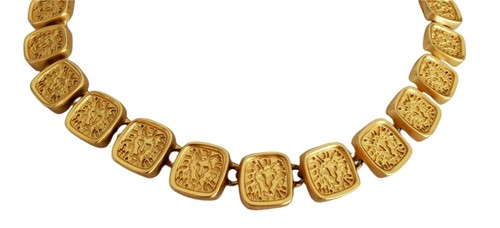 Collana Vintage Anne Klein Firma LEONE Medaglioni Quadrati Tono Oro Opaco - Foto 3 di 5