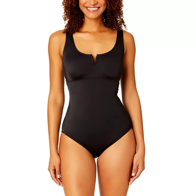 Anne Cole Limited Edition Square Neck One Piece Swimsuit Ribbed