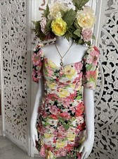 Zara Floral Print Ruched Gathered Detail Puff Sleeves Mini Dress Size Large