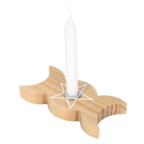 ❤️❤️Spell Candle Holders Pentagram Cat Moon Star Witchcraft Wood White Pecan❤️❤️ - Picture 14 of 19