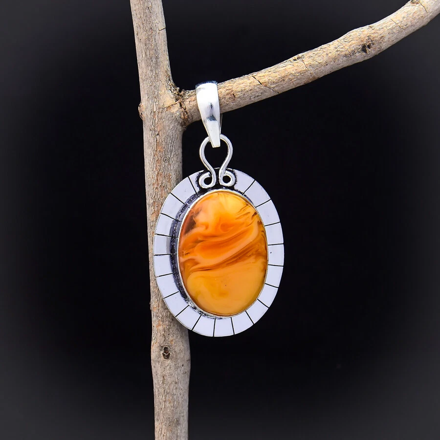 Meravigliosi Giallo Ambra Baltica Gemma 925 Argento Sterling Mano Ciondolo 5.8cm - Immagine 3 di 3