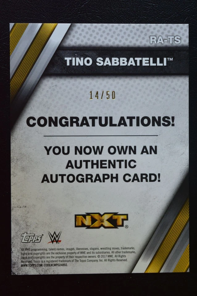 2017 Topps WWE NXT Autographs Blue TINO SABBATELLI /50 - Image 2 of 2