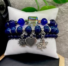3 PC Handmade Boho Beaded Stackable 6.5  Plus Stretch Bracelet Set New B1327