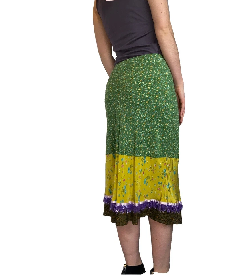 Falda lápiz ETRO vintage verde floral lentejuelas con cuentas dobladillo seda IT 44 UK 12 Foto 4 de 4