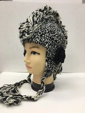 Mohawk Hand Knitted Himalayan Black White Beanie Trooper Hat Made in NEPAL