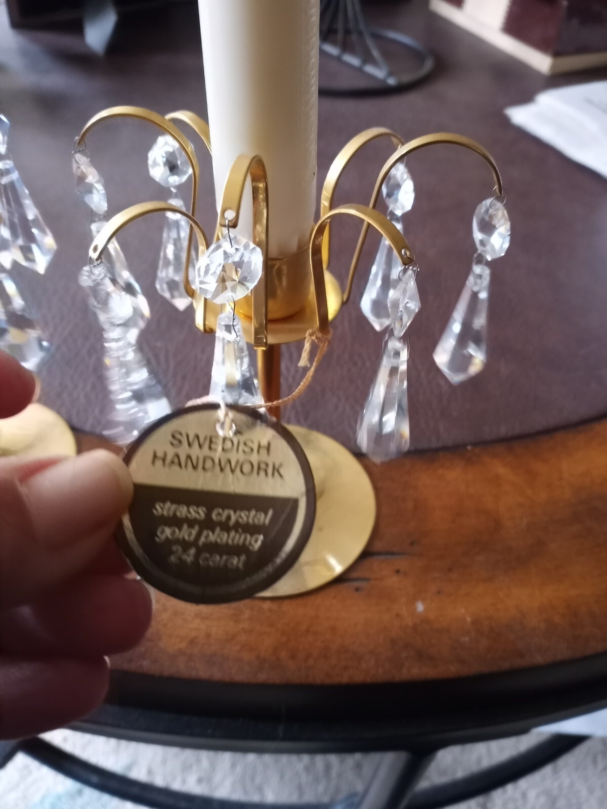 Pair Vintage Lycenta 24 karat gold plated strass Crystal Candlestick