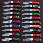 Lot of 20 Custom Handmade Damascus steel Camping FOLDING EDC POCKET knives