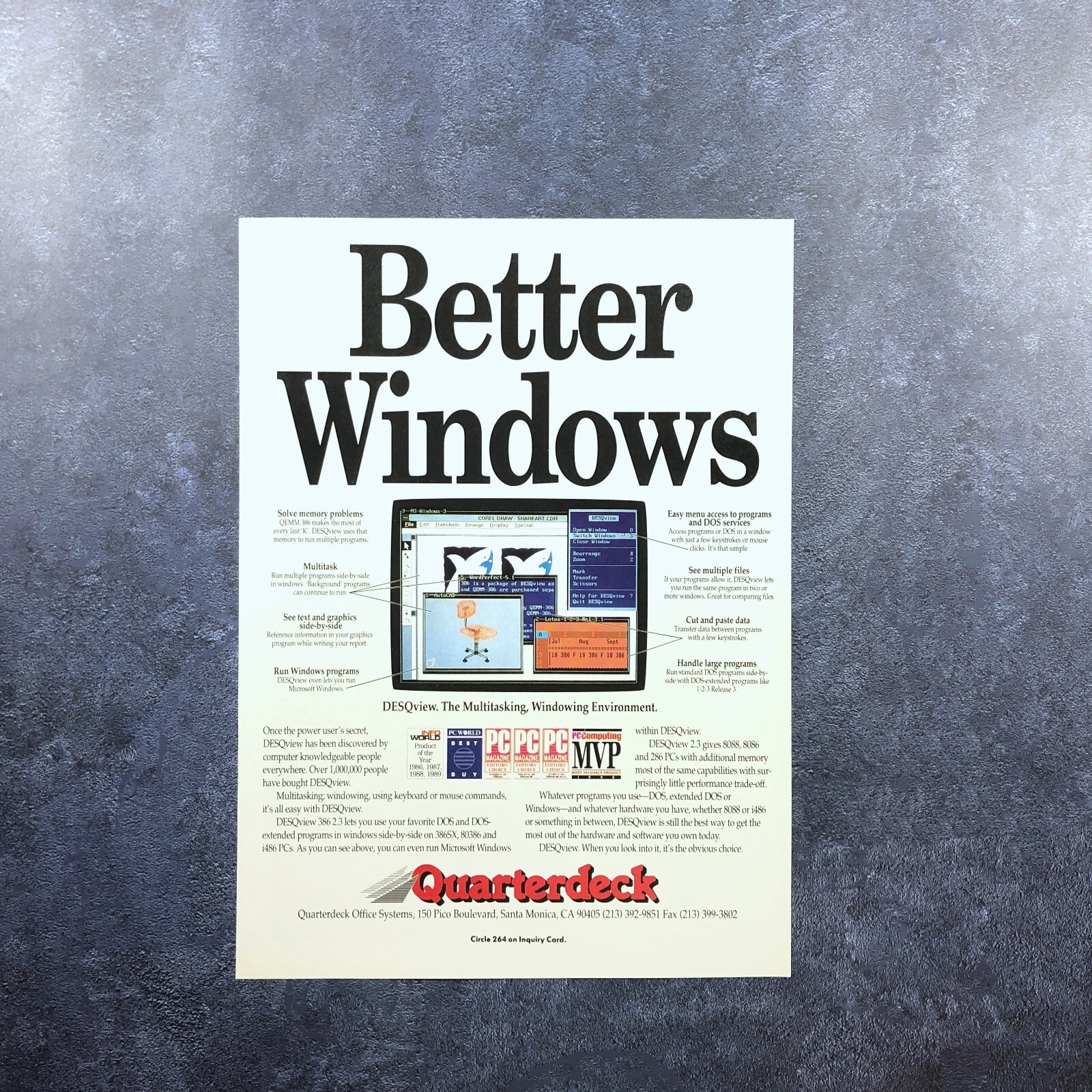 1991 Quarterdeck Office Systems DESQview 386 2.3 PRINT AD Computers DOS ...