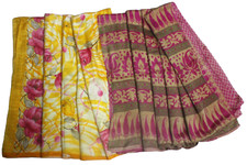 Vintage Saree Indian Women Wrap Dress Printed Used Craft Fabric Sari Drape Lot 2
