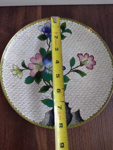 Vintage Chinese White Cloisonne Blue Pink Blossoms Floral Plate Enamel - Picture 4 of 5