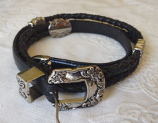 JG Hook Black Leather Concho Belt Womens M Silver Medallions Braided Western 3/4