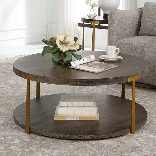 Palisade Round Wood Coffee Table - Picture 2 of 4