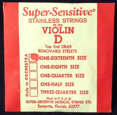 NEW Super Sensitive Brand Violin D String for 1/16th Size Violin - Great Price!!