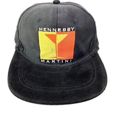 RARE Vintage Retro Hennessy Martini Black Snapback Cap Hat Suede Bill Hip Hop