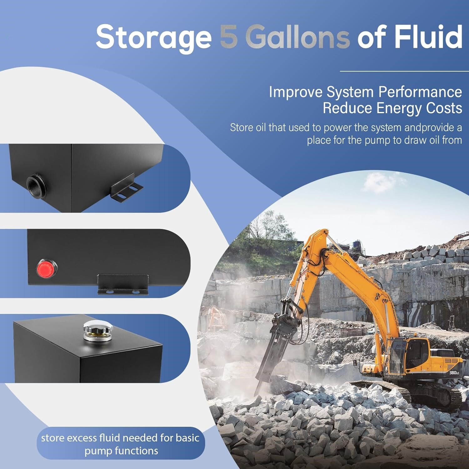 5 Gallon 14 Gauge Steel Hydraulic Fluid Reservoir Tank Integral Mounting Foot