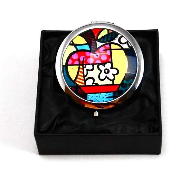 ROMERO BRITTO ESPELHO COMPACTO: APPLE ** NOVO ** CAIXA PRETA PRESENTE - Imagem 4 de 4