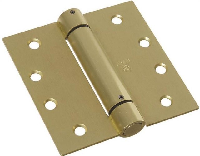 STANLEY 530779 SATIN BRASS SPRING 4" RATCHET FULL MORTISE DOOR HINGES