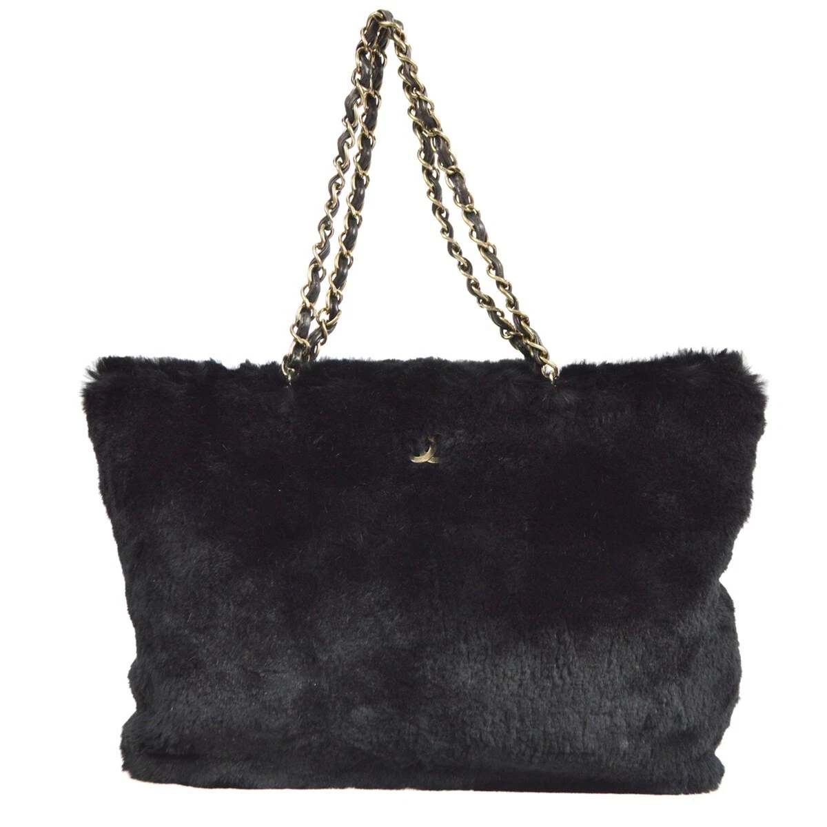 Chanel Chain Hand Tote Bag Black Fur 160533