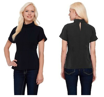 G.I.L.I.  SEXY  ROLL  COLLAR  SEAM  DETAIL  BLOUSE  TOP  QVC  Sz 4  NEW  $ 99
