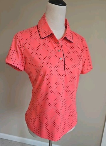 NIKE GOLF MUJER Polo DRI-FIT Pequeño Naranja/Coral Azul Marino Broches Atlético Top