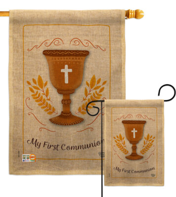 My First Communion Burlap Garden Flag Religious Decorative Gift Yard Banner
