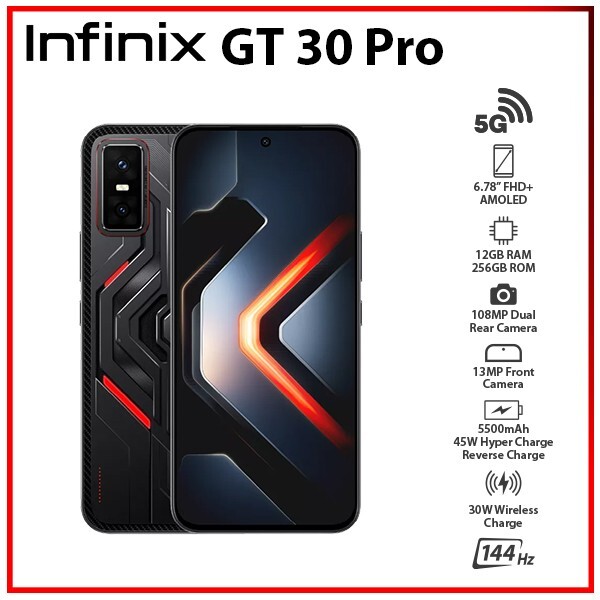 新品！Infinix GT 30 Pro 5G 12+256GB Infinix GT 30 Pro 12GB+256GB DARK FLARE Dual SIM Unlocked Android