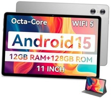 Tablet 11 inch, Android 15 Tablet with Octa-Core, 12GB RAM 128GB Storage Gray