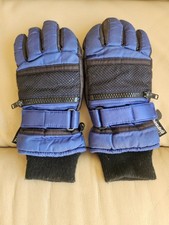 Kids Blue Thinsulate Insulation Cotton Padded Gloves Zipper and Woolen Wrist Hug