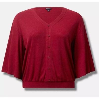 Torrid Textured Jersey V-Neck Button Down Dolman Crop Top Women's Size 3 NWT!