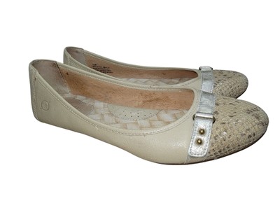 Born Masia Womens Tan Leather Ballet Flats Cap Toe Comfort Strap Shoes Sz 7 M