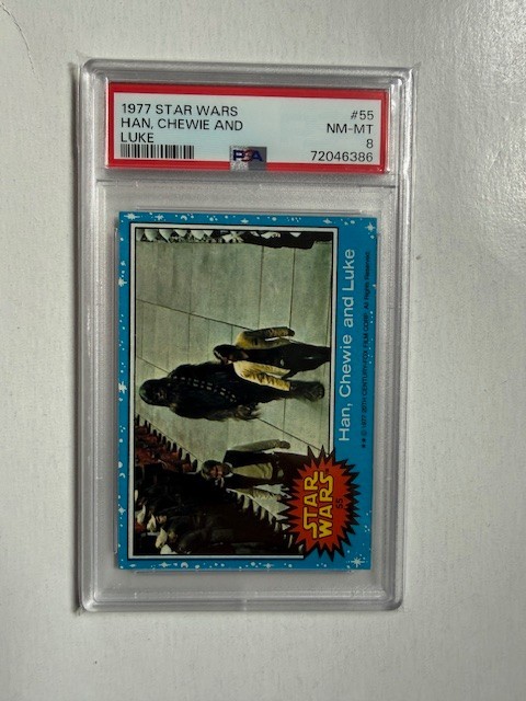 1977 Star Wars Topps #55 Series 1 Blue Han Chewie and Luke NM/MT PSA 8