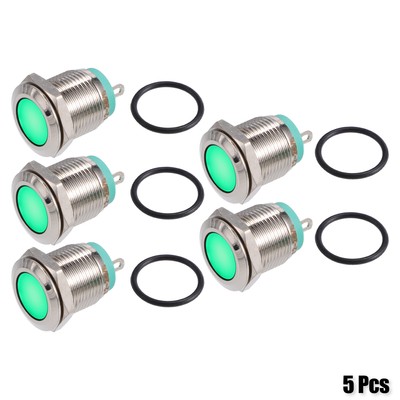 5 Pcs 12mm LED Waterproof Pilot Indicator Signal Warning Light Internal Green