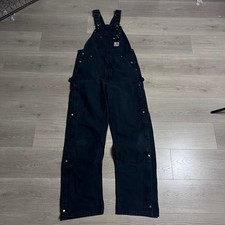 Carhartt Canvas Bib Overalls Style R37-BLK Snap Buttons Actual: 40x34