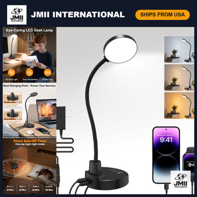 15W Dimmable LED Desk Lamp with USB Ports, 3 Color Temps, 5 Brightness Levels, F