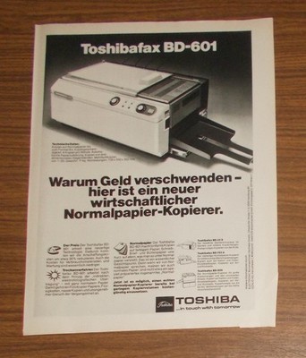 Rare Advertising TOSHIBA TOSHIBAFAX BD-601 Copier Why Waste Money 1977