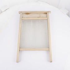 Altes Waschbrett Wäschebrett Holz mit Glas Waschzubehör 55,5 cm x 36,5 cm