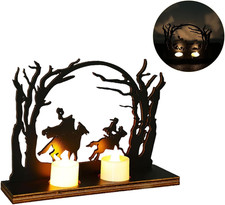 Headless Horseman Statue Candlestick Wooden Headless Silhouette Halloween Decora