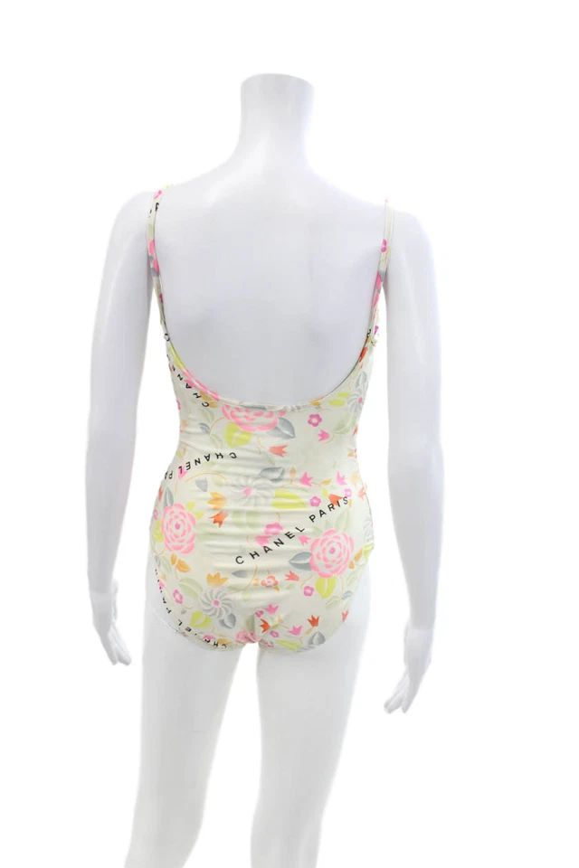 Terno de banho Chanel feminino estampa floral peça única branco multicolorido tamanho EUR 3 - Imagem 3 de 4