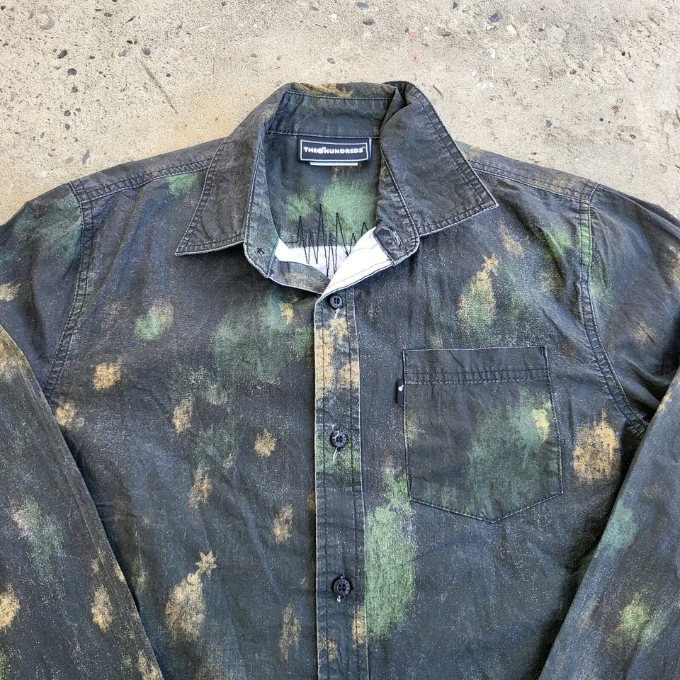 Camisa The Hundreds Para Hombre Talla M Verde Camuflada Exterior Cera Manga Larga Abotonada Foto 2 de 4