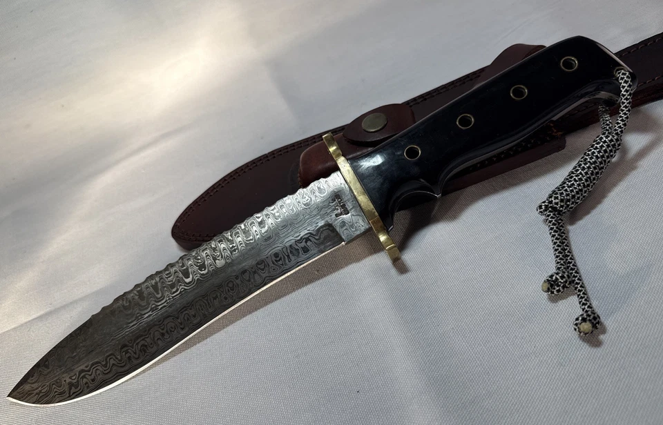 P &C Customs 14 3/4” Damascus Steel Fighting Knife W/ Sheath Peter Lugo Miami - Image 4 of 4
