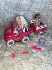 Vintage BARBIE Shelly & Tommy POWER WHEELS JEEP Car Dolls Mattel 1997 (B)